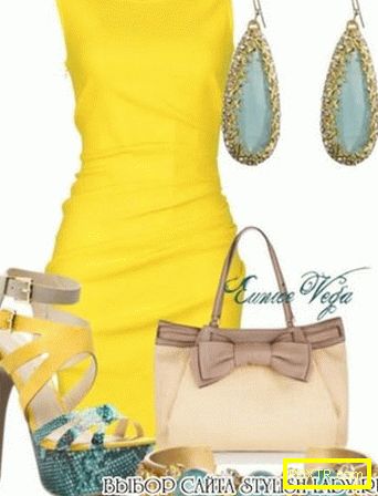 С какво да носиш жълта рокля, синьо + жълто, снимка