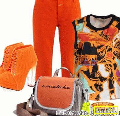 С какво да носите оранжеви панталони, снимка