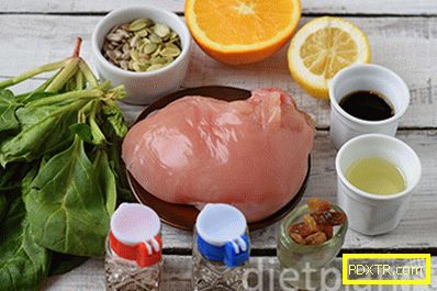 Диетична салата от пилешки гърди, спанак и портокал