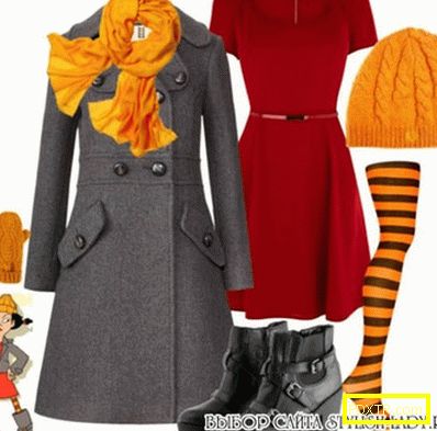 С какво да носите оранжеви чорапогащи, шал, шапка, снимка