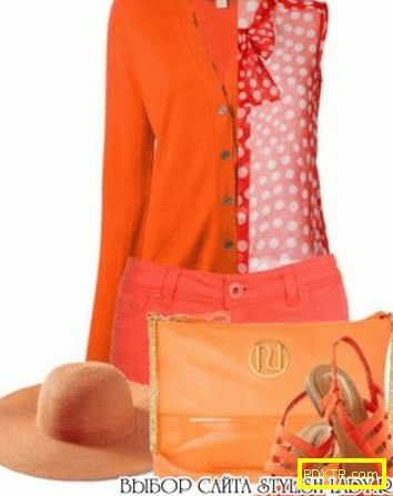 С какво да носите оранжева блуза, снимка