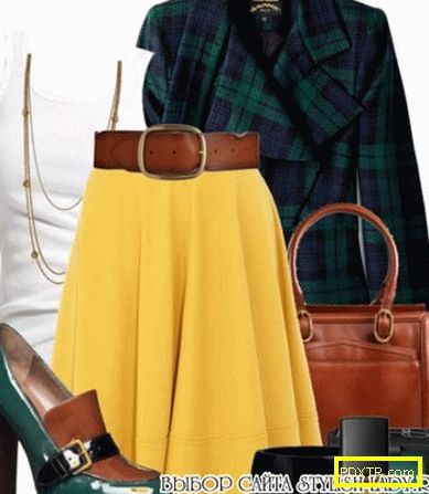С какво да носите жълта пола, зелено + жълто, снимка