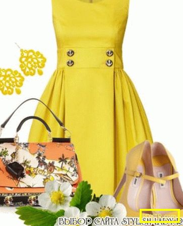 С какво да носиш жълта рокля, снимка