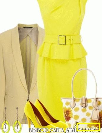 С какво да носиш жълта рокля, бежово + жълто, снимка