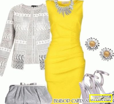 С какво да носиш жълта рокля, сива + жълта, снимка