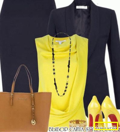 С какво да носите жълта блуза, синьо + жълто, снимка