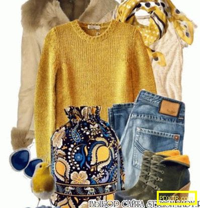 С какво да се носи жълт пуловер, снимка